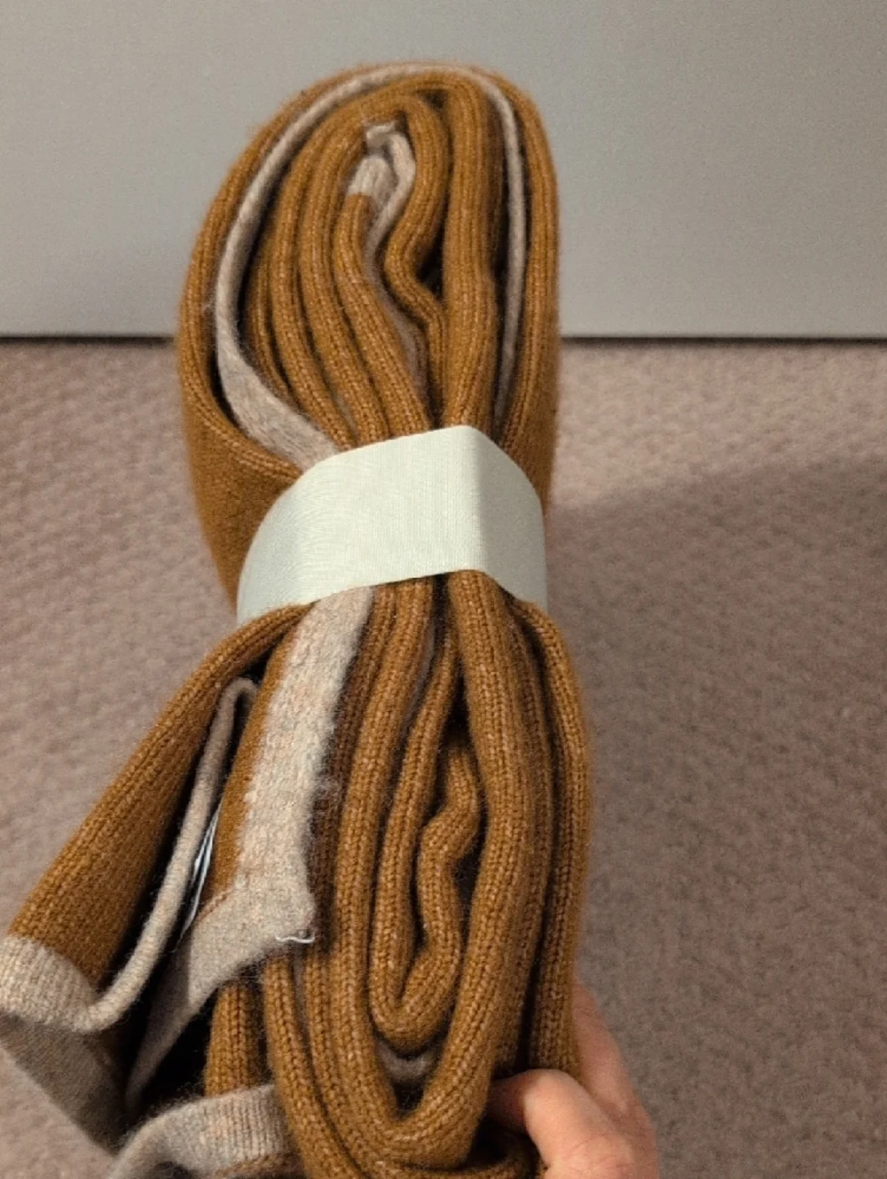 Threshold Two-Tone Knit Throw Blanket in Camel and Beige